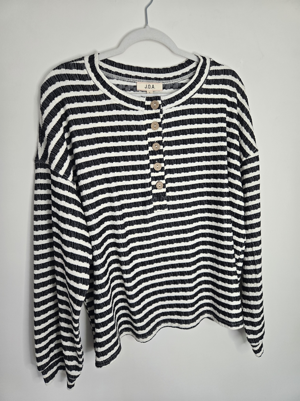 J.O.A. Black & White Striped Crewneck with Button Detail Boxy Normcore Large
